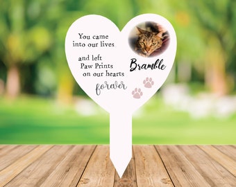 Personalised Perspex Heart Pet Memorial Plaque Grave Marker - Paw Prints