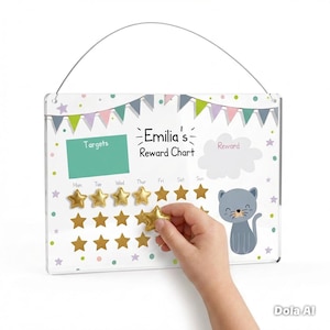 Custom Name Acrylic Reward Board - Clear Star Chart with Hanging Cord - Personalized Kids Chore Chart - Aesthetic Nursery Wall Decor - Daily