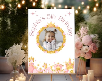 Personalized Birthday Sign: Pink Castle Party Poster Unicorn Hearts Princess Mermaid Jungle