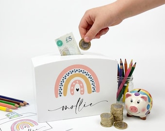 Personalised Wooden Money Box, Custom Name Piggy Bank for Children