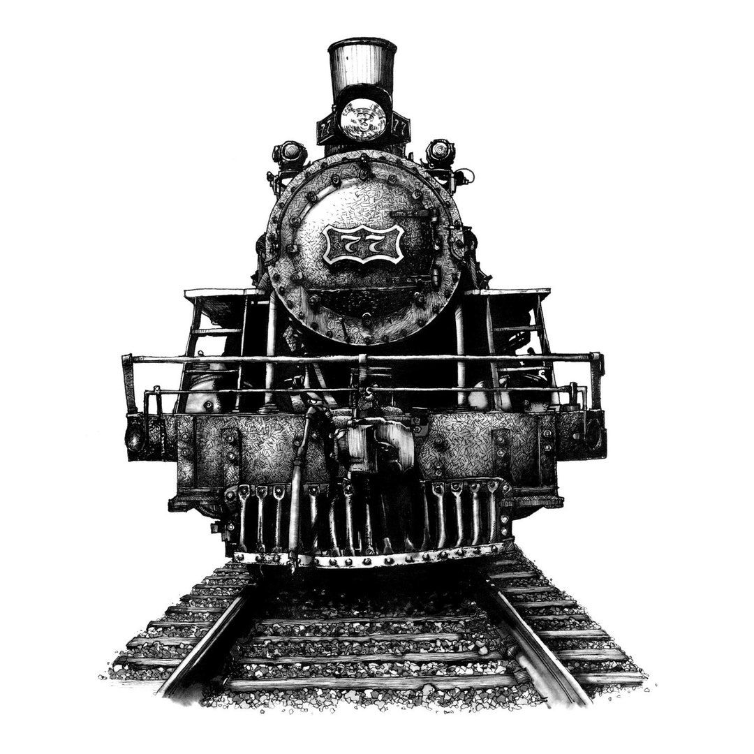 Black White Illustration Vintage Steam Locomotive Train Speeding Full Speed  Stock Vector by ©patrimonio 386820008