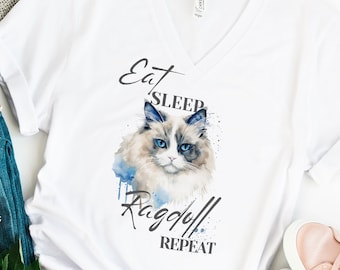 Ragdoll Short Sleeve V-Neck T-Shirt | Ragdoll lover gift | Ragdoll cat lover shirt |Ragdoll mom gift | cat mom shirt gift adorable pet shirt