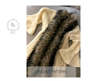 Crochet cardigan with bell sleeves | Fur trimmed cardigan pattern | Ribbed crochet cardigan | Beginner crochet cardigan