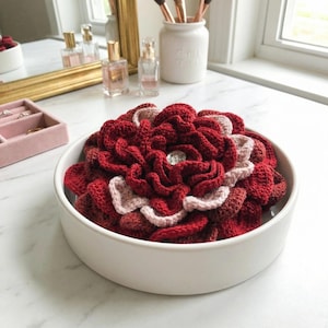 Crochet Cabbage Rose Pattern: Large Flower with Video Tutorial (PDF Pattern) Valentine's Day gift