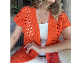 Crochet summer cardigan PDF pattern | Spring summer handmade style | Easy crochet kimono swim cover pattern |  cotton yarn wearables