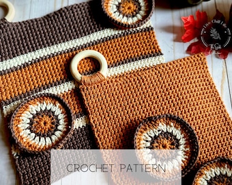 Thermal stitch potholder with hook | Crochet gift set | Crochet kitchen pdf pattern | Crochet hostess gift | Crochet fall | crochet coasters