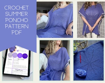 Crochet Summer Poncho Pattern - Stylish Warm Weather Fashion | crochet poncho pattern | truboo yarn pattern | summer crochet top pattern