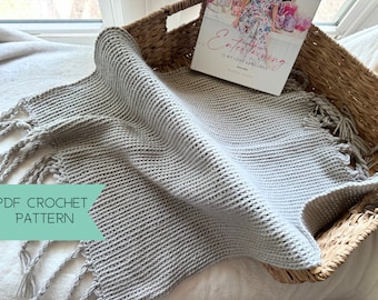 Easy crochet throw pattern, modern blanket crochet pattern with tassels, twisted fringe crochet blanket PDF pattern |Modern crochet afghan