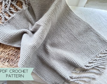 Modern crochet afghan, crochet throw pattern, blanket crochet pattern with tassels, twisted fringe crochet blanket PDF pattern