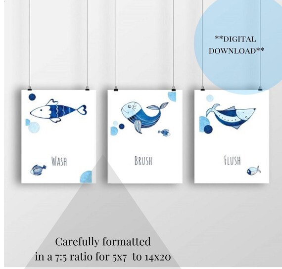 Beach Themed Art Children S Bathroom Decor Bathroom Etsy