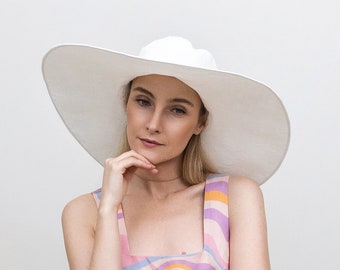 Linen Summer Hat with Extra Wide Brim. Large Brim Linen Sun Hat.
