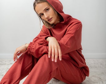 Handmade Linen Sweatsuit Set: Oversized Hoodie and Joggers Loungewear
