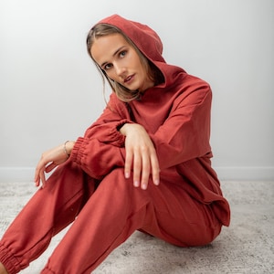 Linen Sweat Suit Set. Oversized Hoodie and Joggers Set for Active Wear 2 Piece Loungewear Set. Etsy