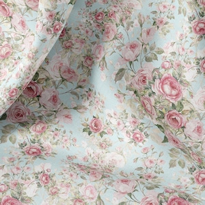 Vintage Linen By The Yard or Meter, Vintage Roses Print Linen Fabric For Bedding, Curtains, Dresses, Clothing, Table Cloth & Pillow Covers