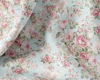 Vintage Linen By The Yard or Meter, Vintage Roses Print Linen Fabric For Bedding, Curtains, Dresses, Clothing, Table Cloth & Pillow Covers