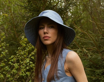 Linen Summer Hat with Wide Brim. Beach Panama Women's Linen Sun Hat.