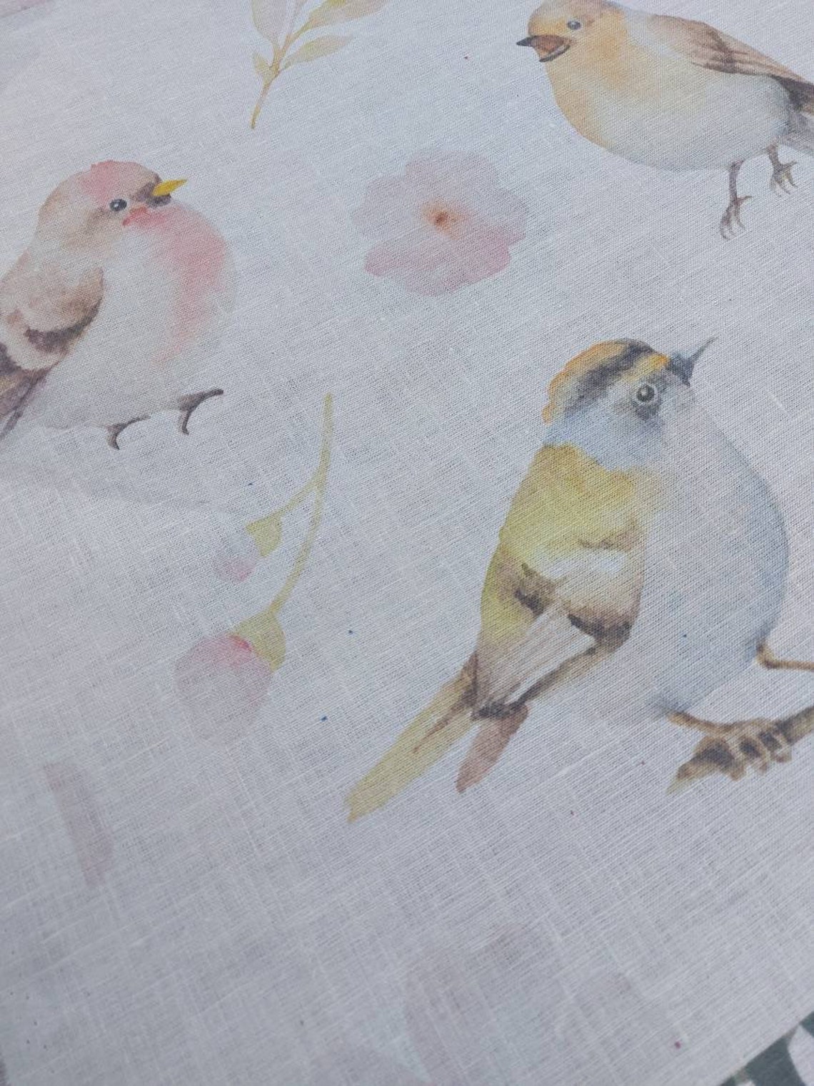 Pure linen fabric birds pattern printed fabric for bedding Etsy