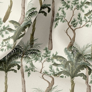 Vintage Linen By The Yard Vintage Tropical Print Linen Fabric For Bedding, Curtains, Dresses, Clothing, Table Cloth & Pillow Covers