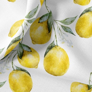 Vintage Lemon Print Linen By The Yard or Meter, Vintage Lemon Print Linen Fabric For Clothing, Curtains & Upholstery