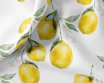 Vintage Lemon Print Linen By The Yard or Meter, Vintage Lemon Print Linen Fabric For Clothing, Curtains & Upholstery