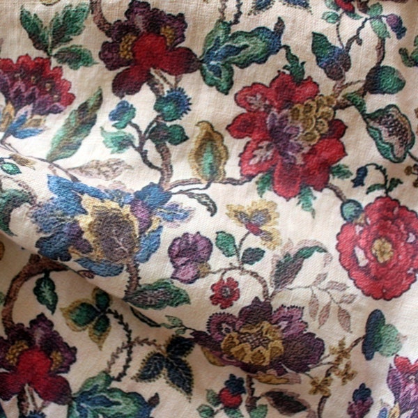 Vintage linnen op maat of meter gesneden, vintage bloemen gebreide print linnen stof voor beddengoed, gordijnen, kleding, kussenslopen en stoffering
