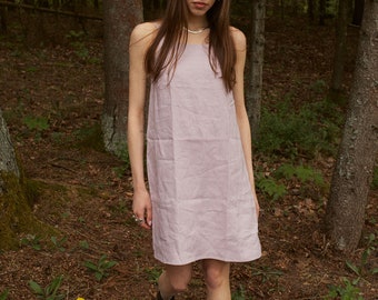 Summer Linen Slip Dress. Minimal, Spaghetti Strap. Holiday's Outfit. Diferent Colors Available.