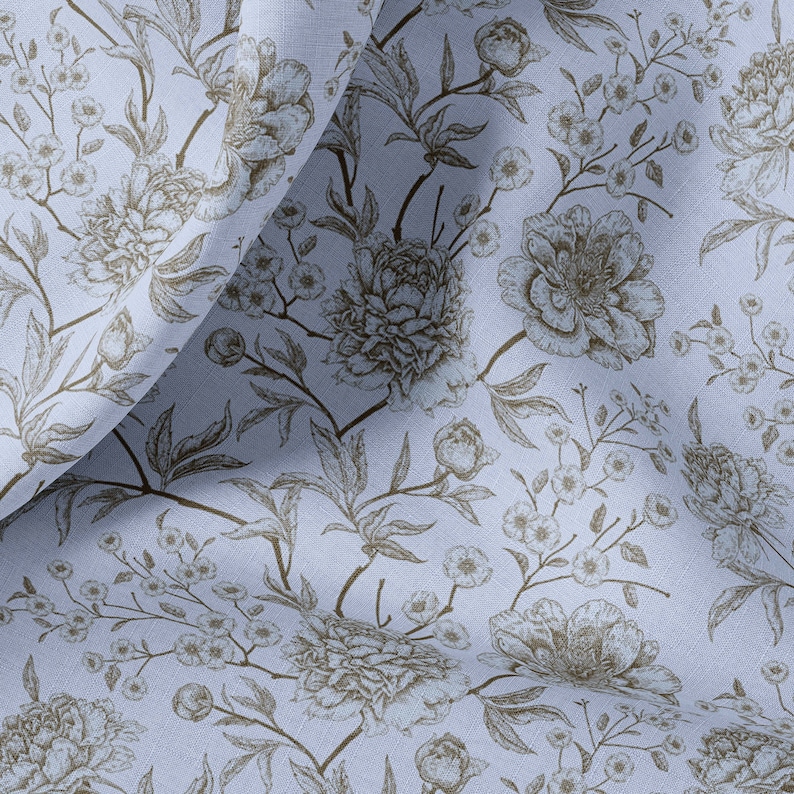 Vintage Linen By The Yard or Meter, Vintage Floral Print Linen Fabric For Bedding, Curtains, Dresses, Clothing, Table Cloth & Pillow Covers image 1