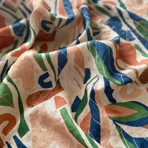 Linen Fabric By The Yard or Meter, Modern Print Linen Fabric For Bedding, Curtains, Clothing, Table Cloth & Upholstery