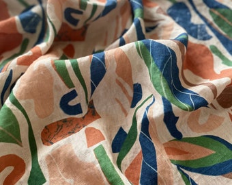 Linen Fabric By The Yard or Meter, Modern Print Linen Fabric For Bedding, Curtains, Clothing, Table Cloth & Upholstery