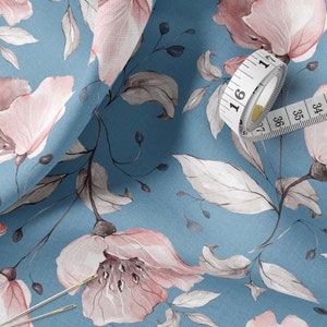 Floral Linen Fabric By The Yard or Meter, Natural Floral Print Linen Fabric For Clothing & Home Textile