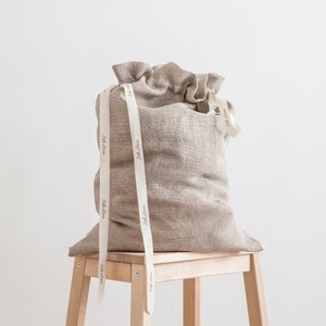 Reusable Linen Storage Bag. Natural Undyed Linen Keeping Bag. Laundry Bag with Drawstring.
