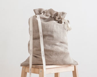 Reusable Linen Storage Bag. Natural Undyed Linen Keeping Bag. Laundry Bag with Drawstring.