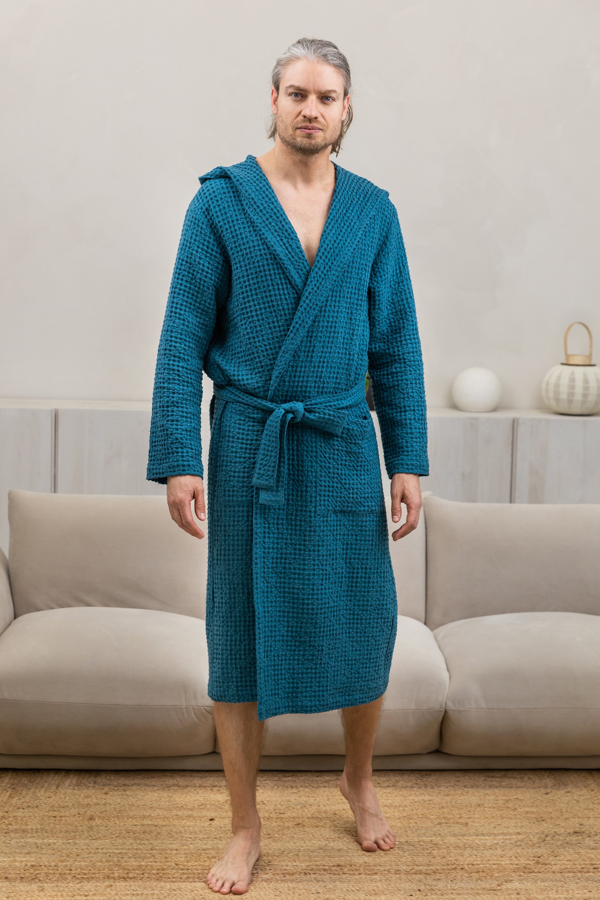 Linen Robe for Sauna. Soft Waffle Bathrobe for Women and Men