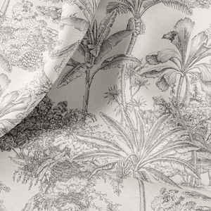 Vintage Linen By The Yard or Meter, Vintage Tropical Print Linen Fabric For Bedding, Curtains, Clothing, Table Cloth & Pillow Covers image 1