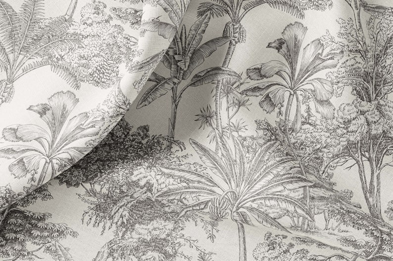 Vintage Linen By The Yard or Meter, Vintage Tropical Print Linen Fabric For Bedding, Curtains, Clothing, Table Cloth & Pillow Covers image 1