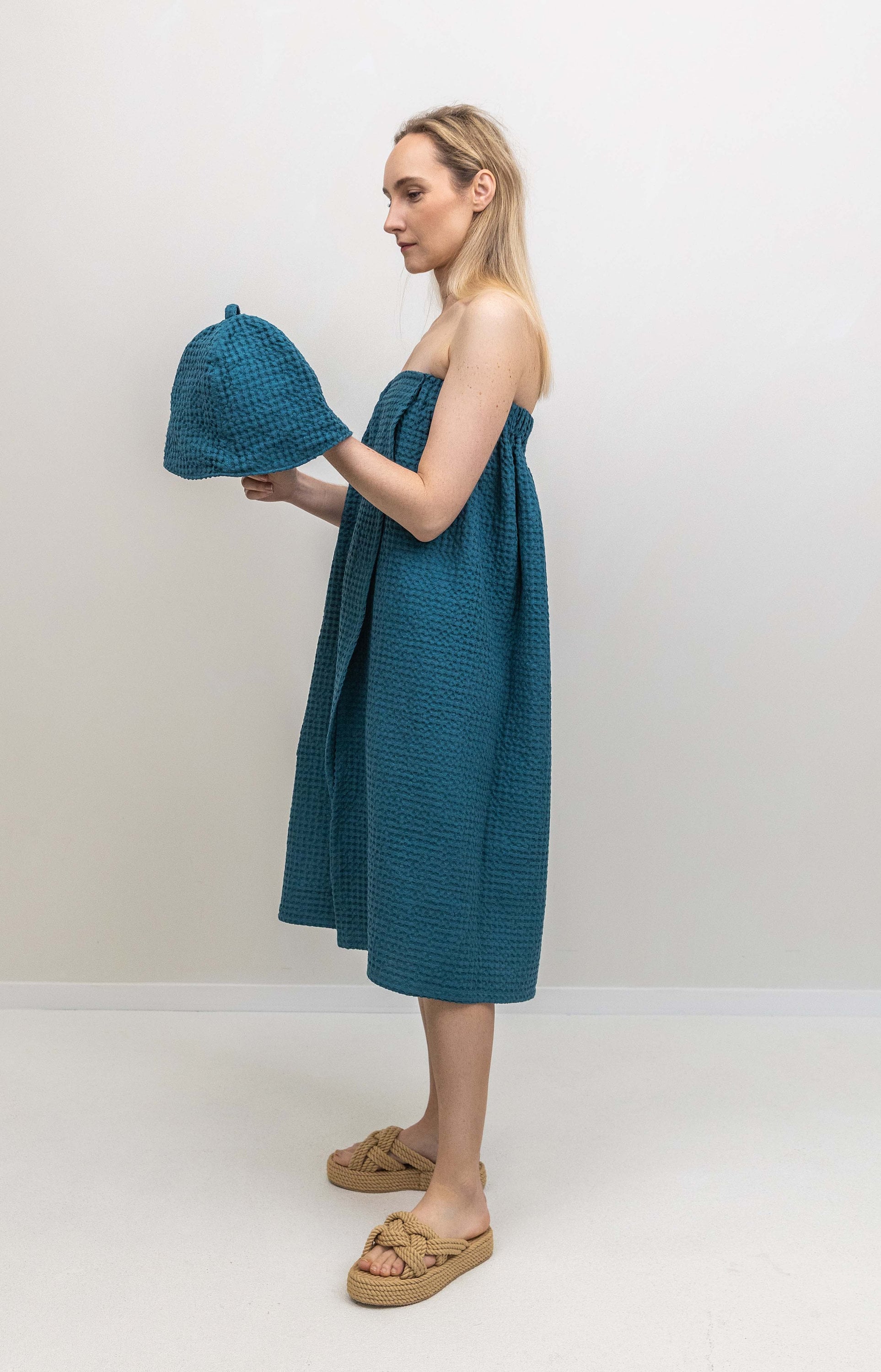 Waffle Linen Sauna Set: Wrap Towel & Hat - Organic Cotton Blend - Etsy