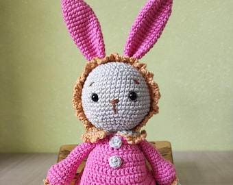 Crochet stuffed bunny Mimi toy with georgeous dress perfect gift idea for toddler girl