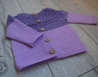 Hand knitted seamless merino wool sweater for baby girl with coconut buttons baby shower gift all sizes available READY TO SHIP