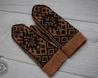 Hand knitted Nordic wool mittens gloves for woman Christmas Birthday gift idea all colors available MADE TO ORDER