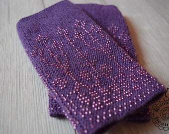Elegant handmade knitted high quality wool arm warmers cuffs wristlets decorated with Czech beads READY TO SHIP