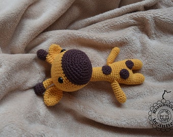 Handmade crocheted stuffed yellow cotton amigurumi giraffe with brown dots perfect gift for baby toddler baby shower MADE TO ORDER