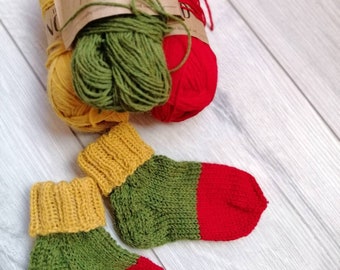 Knitted wool socks for baby toddler from high quality yarn decorated with Lithuanian flag colors perfect gift idea MADE TO ORDER