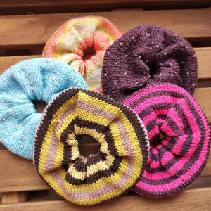 Knitted Scrunchie: Large Merino Wool Hair Tie with Beads
