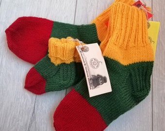 Knitted wool socks from high quality yarn decorated with Lithuanian flag colors perfect gift for country patriot adult baby MADE TO ORDER