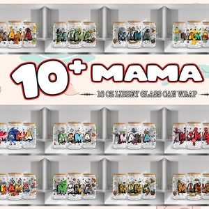 13 Designs Mama For 16oz Libbey Glass Can Wrap Png, Mother's Day Png Bundle, Mother's 16oz Tumbler Template Png, Instant Digital Download