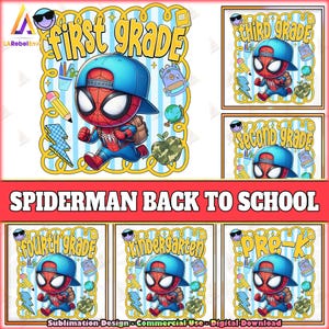6 Designs Spiderman Back To School Png Bundle, Back to School Shirt Png, Pre-k 1st/2nd/3rd/4th Grade Png, School Bundle Png, Digital File