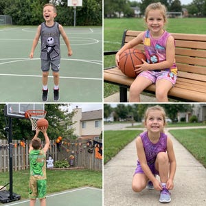May include: A collection of sleeveless athletic jerseys and matching shorts featuring graphic prints of characters from The Nightmare Before Christmas, including Jack Skellington, Sally, and Oogie Boogie, in various color schemes and patterns.