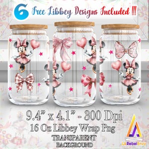 Cute Mouse Coquette Bow Png, Mother Day Png, 16oz Libbey Glass Can Wrap Png, Cartoon 16oz Template Png, Glitter Png, Digital Download