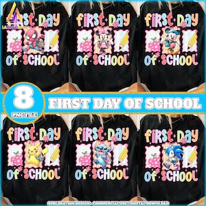 8 Files First Day Of School Png Bundle, Cute Cartoon Characters Png, Teacher First Day Of School, Teacher Png, Student Png, Digital File