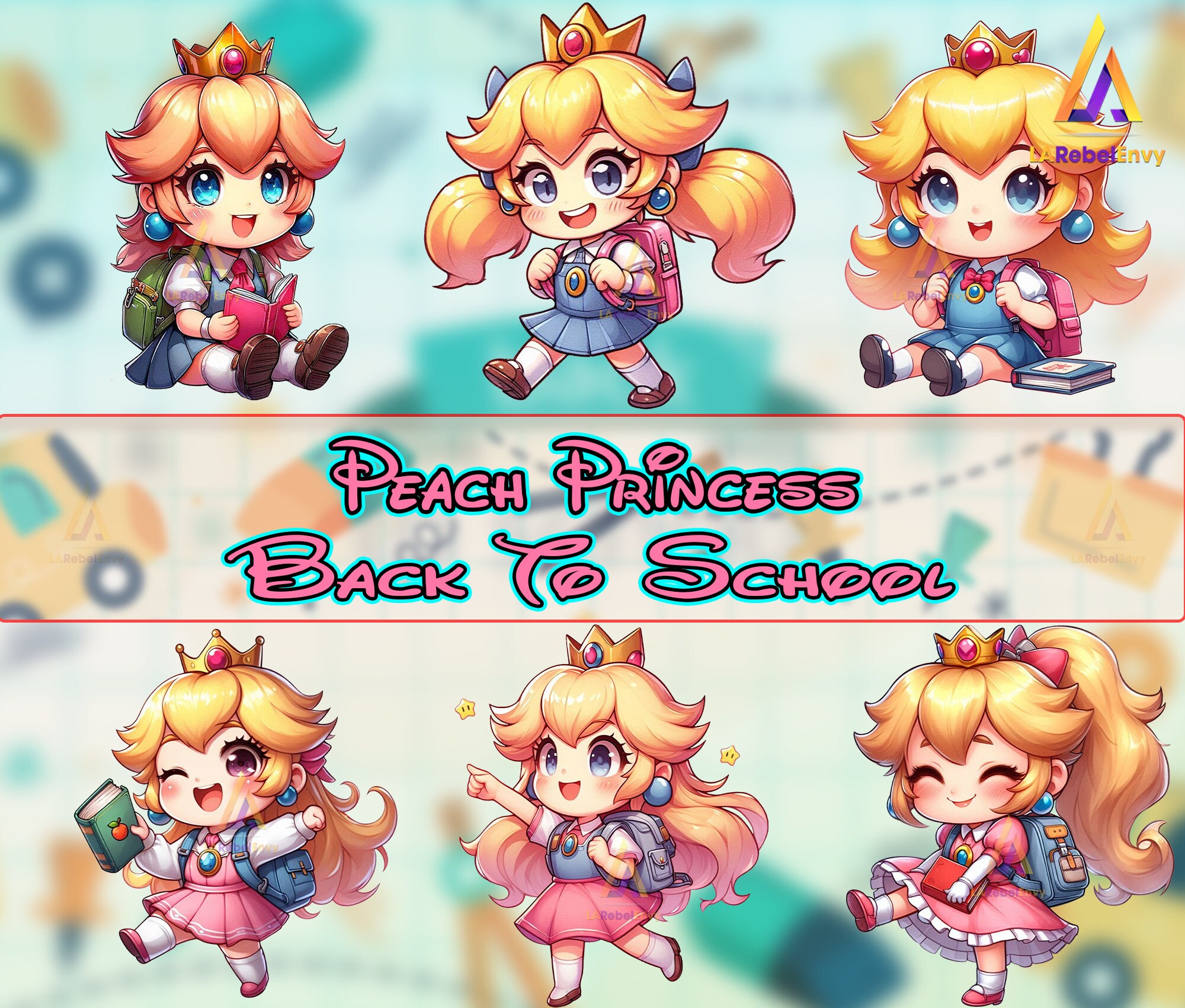 8 Designs Princess Back To School Png Bundle, Cute Princess Png, Game Png, School Shirt Template Png, Png Format, Instant Digital Download